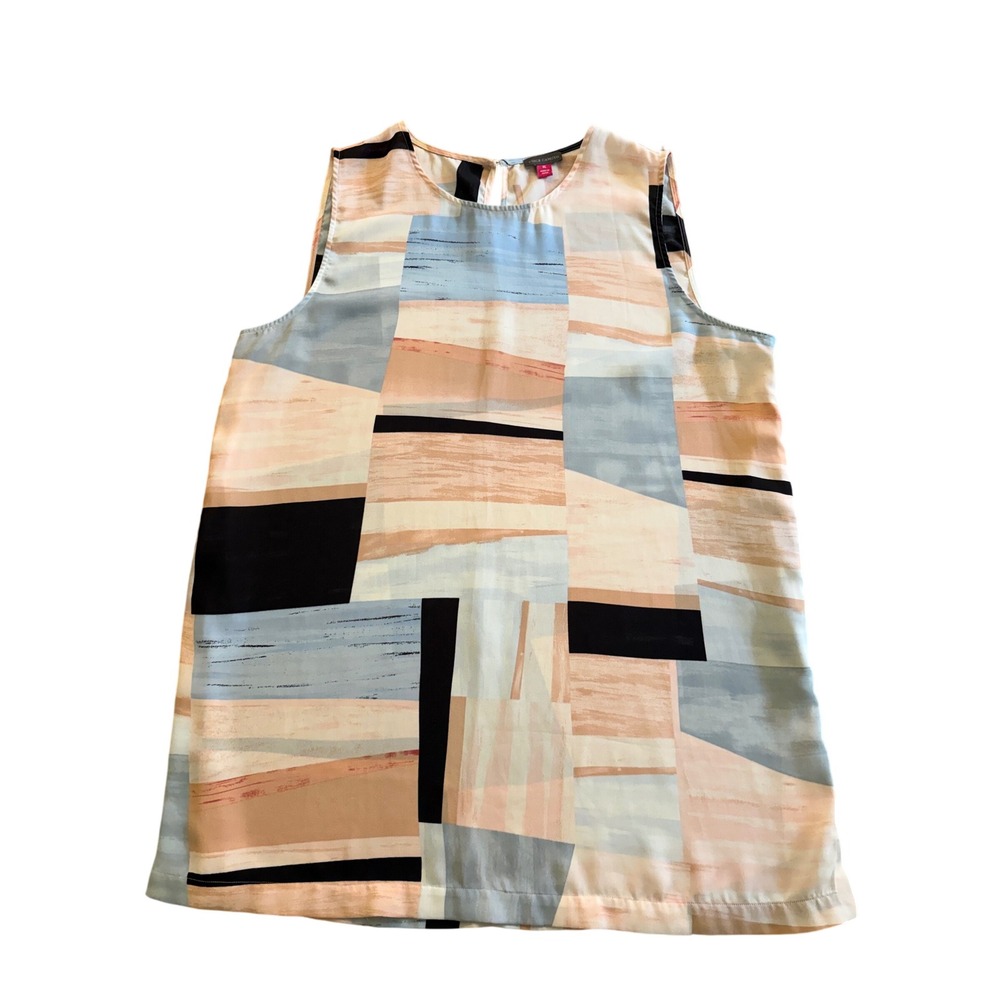 Vince Camuto Womens XL Sleeveless Geometric Colorblock Blouse Minimalist Office